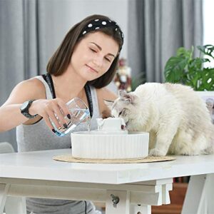 Cepheus Ceramic Pet Drinking Fountain, Ultra Quiet Cat Water Fountain, 2.1L Drinking Fountains Bowl for Cat and Dogs with Carbon Filter and Foam(White)