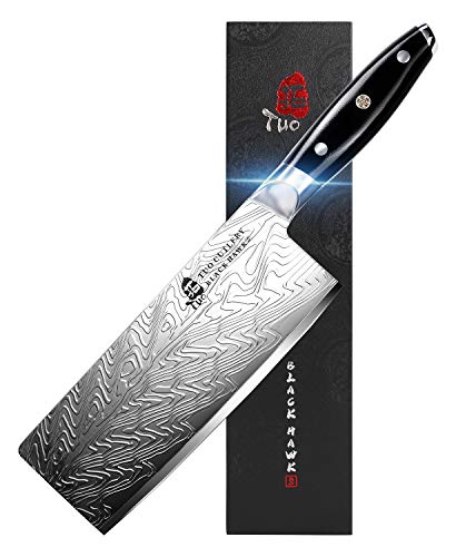 TUO Vegetable Meat Cleaver Knife - Chinese Chef's Knife 7-inch High Carbon Stainless Steel  - Kitchen Knife with G10 Full Tang handle - Black Hawk-S Knives Including Gift Box