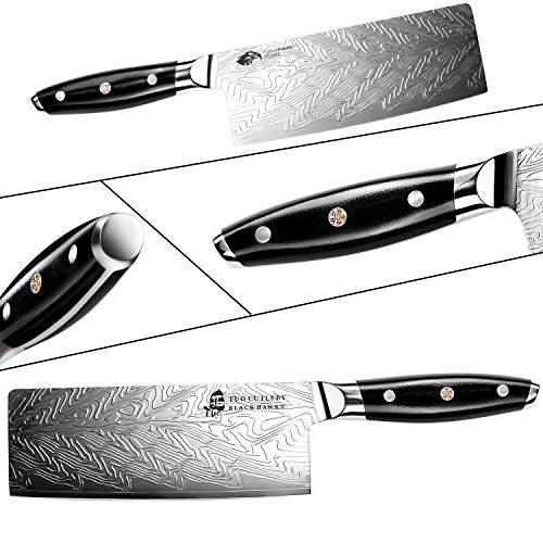 TUO Vegetable Meat Cleaver Knife - Chinese Chef's Knife 7-inch High Carbon Stainless Steel  - Kitchen Knife with G10 Full Tang handle - Black Hawk-S Knives Including Gift Box