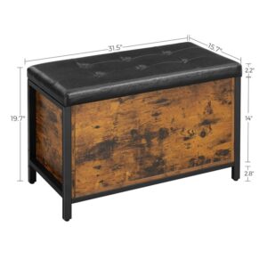 VASAGLE Entryway Storage Bench, Flip Top Ottoman and Trunk with Padded Seat, Bed End Stool, Supports 198 lb, 31.5”L x 15.7”W x 19.7”H (80 x 40 x 50 cm), Rustic Brown + Black