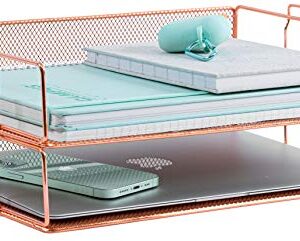 Rose Gold Letter Tray - 2 Tier Rose Gold Desk Organizer for Women, Stackable Paper Tray Organizer, File Organizer for Home Office and Desk Accessories