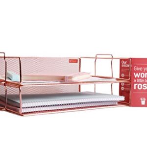 Rose Gold Letter Tray - 2 Tier Rose Gold Desk Organizer for Women, Stackable Paper Tray Organizer, File Organizer for Home Office and Desk Accessories