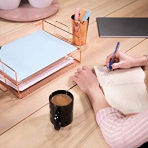 Rose Gold Letter Tray - 2 Tier Rose Gold Desk Organizer for Women, Stackable Paper Tray Organizer, File Organizer for Home Office and Desk Accessories