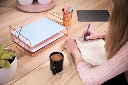 Rose Gold Letter Tray - 2 Tier Rose Gold Desk Organizer for Women, Stackable Paper Tray Organizer, File Organizer for Home Office and Desk Accessories