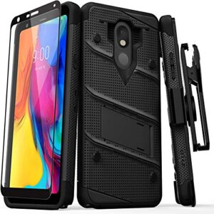 zizo bolt series for lg stylo 5 case military grade drop tested with full glass screen protector holster and kickstand black black