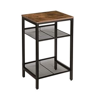 hoobro side table, industrial end telephone table with adjustable mesh shelves, for office hallway or living room, wood look accent furniture, tall and narrow, rustic brown and black bf01dh01