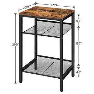 HOOBRO Side Table, Industrial End Telephone Table with Adjustable Mesh Shelves, for Office Hallway or Living Room, Wood Look Accent Furniture, Tall and Narrow, Rustic Brown and Black BF01DH01