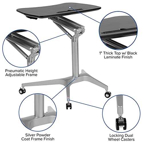 Flash Furniture Gia Mobile Sit-Down, Stand-Up Black Computer Ergonomic Desk with 28.25"W Top (Adjustable Range 29" - 41")