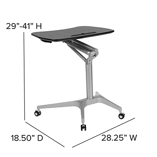 Flash Furniture Gia Mobile Sit-Down, Stand-Up Black Computer Ergonomic Desk with 28.25"W Top (Adjustable Range 29" - 41")