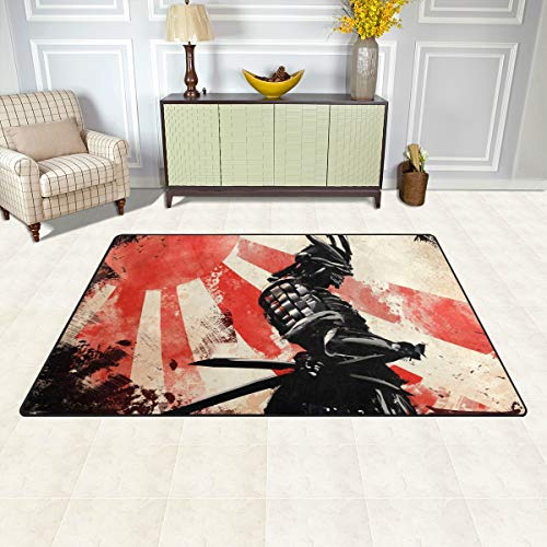 linomo Area Rug Japanese Samurai Floor Rugs Doormat Living Room Home Decor, Carpets Area Mats for Kids Boys Girls Bedroom 31 x 20 Inches