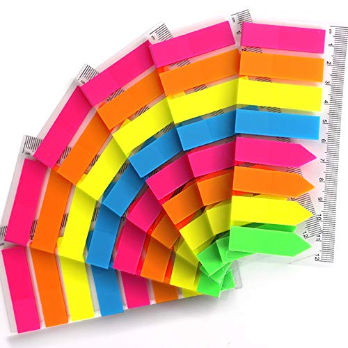 Fandamei 960 Pieces Neon Page Markers 6 Sets Translucent Page Flags Fluorescent Index Tabs Sticky Notes Tabs with 12 cm Measurement for Page Marker