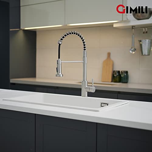 GIMILI Kitchen Faucet with Pull Down Sprayer High Arc Single Handle Spring Kitchen Sink Faucet Brushed Nickel Modern rv Stainless Steel Kitchen Faucets