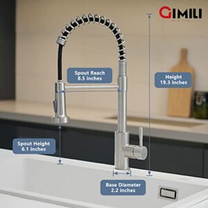 GIMILI Kitchen Faucet with Pull Down Sprayer High Arc Single Handle Spring Kitchen Sink Faucet Brushed Nickel Modern rv Stainless Steel Kitchen Faucets