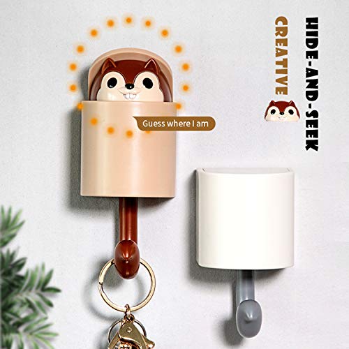 Lind Kitchen 2pcs Squirrel Shape Adhesive Hook for Children's Room Living Room Bedroom,Cute Cartoon Creative Home Decoration Wall Hooks(Brown)