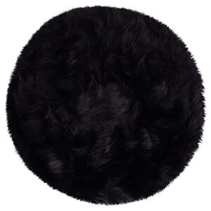 uxcell faux fur round rug,fluffy area mat,fluff rugs for bedroom floor sofa living room 2 x 2 feet black