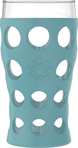 Lifefactory 20-Ounce Beverage Glasses with Protective Silicone Sleeves, 4 Count (Pack of 1), Stone Gray, Aqua Teal, Dusty Purple, Carbon