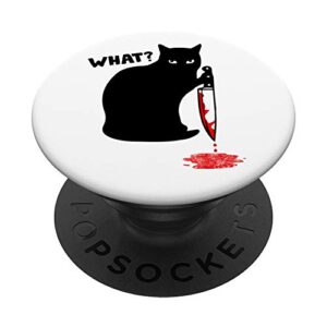 cat what funny black cat fun murderous cat with knife popsockets popgrip: swappable grip for phones & tablets