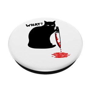 Cat What Funny Black Cat Fun Murderous Cat With Knife PopSockets PopGrip: Swappable Grip for Phones & Tablets