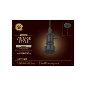 GE Lighting Vintage Style Pendant Light Fixture for Medium Base Bulb, 60-Watt Maximum, Black, 1-Pack