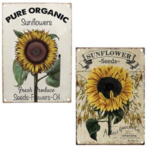tisoso pure organic sunflower seeds metal tin sign vintage retro wall decor art farm country signs size 2pcs-8x12inch