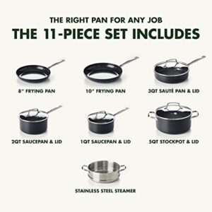 GreenPan Chatham Black Prime Midnight Hard Anodized Healthy Ceramic Nonstick 11 Piece Cookware Pots and Pans Set, PFAS-Free, Dishwasher Safe, Oven Safe, Black