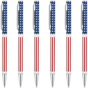 unibene slim metal retractable ballpoint pens bulk of 6 count, patriotic american flag for swat, veteran, promotion, graduation, planner, medium point(1 mm black ink), school and office supplies