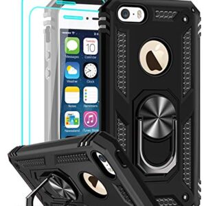 LeYi Compatible for iPhone se Case 2016 (Not Fit 2020), iPhone 5s Case, iPhone 5 Case, Armor Full-Body Phone Cover Case with 360 Degree Rotating Holder Kickstand for iPhone 5/5s/se, Black