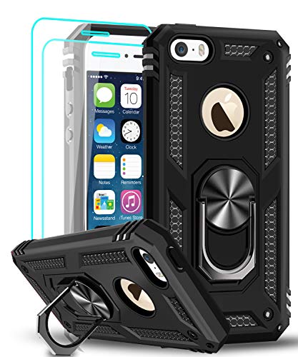 LeYi Compatible for iPhone se Case 2016 (Not Fit 2020), iPhone 5s Case, iPhone 5 Case, Armor Full-Body Phone Cover Case with 360 Degree Rotating Holder Kickstand for iPhone 5/5s/se, Black