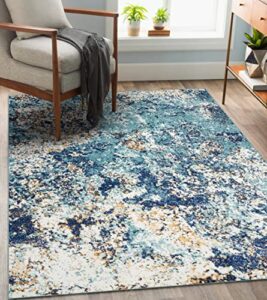 persian rugs 6490 blue 8 x 11 abstract modern area rug