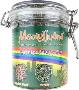 meowijuana | catnip pawty mix | organic | dried premium 7 herb blend | high potency | perfect for cat toys | grown in the usa | feline and cat lover approved