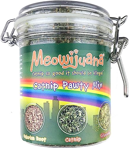 Meowijuana | Catnip Pawty Mix | Organic | Dried Premium 7 Herb Blend | High Potency | Perfect for Cat Toys | Grown in The USA | Feline and Cat Lover Approved