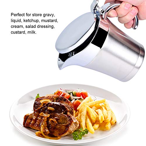 304 Brushed Stainless Steel Gravy Boat, Thermal Insulated Double Wall Serving Sauce Jug Pot for Gravy or Cream at Thanksgiving for Restaurant. (450ml/750ml)