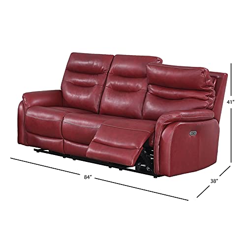 Steve Silver Fortuna Leather Dual-Power Reclining Sofas, 84" L x 38" W x 41" H, Wine