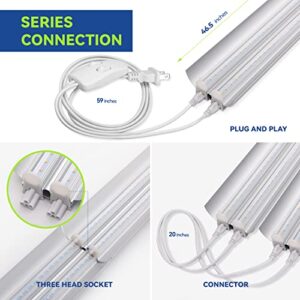 Monios-L T5 LED Grow Light, 4FT Full Spectrum Sunlight Replacement with Reflector, 240W(4x60W) Double Tube White Light Integrated Fixture with Hanging System for Indoor Plants,Plug and Play 4-Pack