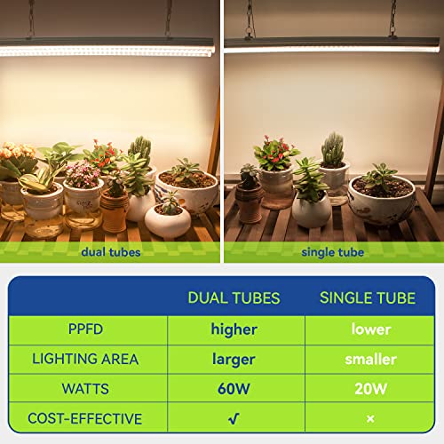 Monios-L T5 LED Grow Light, 4FT Full Spectrum Sunlight Replacement with Reflector, 240W(4x60W) Double Tube White Light Integrated Fixture with Hanging System for Indoor Plants,Plug and Play 4-Pack