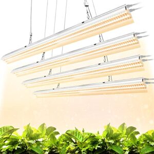 Monios-L T5 LED Grow Light, 4FT Full Spectrum Sunlight Replacement with Reflector, 240W(4x60W) Double Tube White Light Integrated Fixture with Hanging System for Indoor Plants,Plug and Play 4-Pack