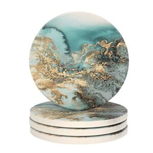 lahome marble pattern coasters - round drinks absorbent stone coaster set with ceramic stone and cork base for kinds of mugs and cups (blue, set of 4)