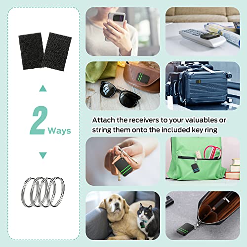 Key Finder, Esky RF Item Locator with 2 Transmitters and 6 Receivers, 100ft Working Range 80dB Loud Beeps Wireless Item Tracker Support Remote Control for Finding Pet, Wallet and Key