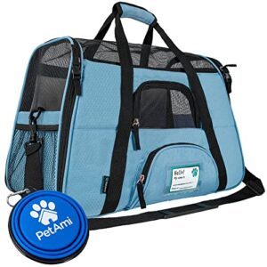petami premium airline approved soft-sided pet travel carrier | ideal for small - medium sized cats, dogs, and pets | ventilated, comfortable design with safety features (large, baby blue)