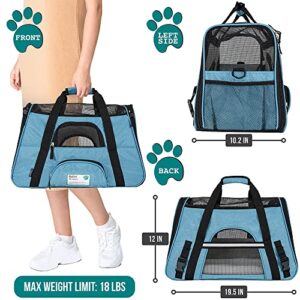 PetAmi Premium Airline Approved Soft-Sided Pet Travel Carrier | Ideal for Small - Medium Sized Cats, Dogs, and Pets | Ventilated, Comfortable Design with Safety Features (Large, Baby Blue)