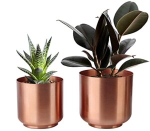 vixdonos copper-tone metal succulent planter pots, 6/5.2 inch plant pots pack 2 flower pots indoor with drainage hole
