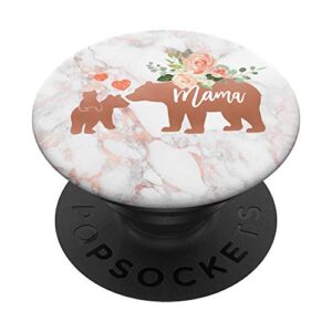 mama bear 2 baby cubs and hearts rose pink watercolor floral popsockets popgrip: swappable grip for phones & tablets