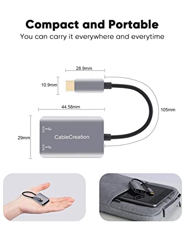 CableCreation USB Type C Splitter, 2-in-1 USB C Audio Adapter and PD Fast Charging, Compatible with iPad Pro, MacBook Air, Galaxy Note 10, S9, S10, S20, S21 Ultra, S22, Pixel 2 3 XL, Aluminum Gray