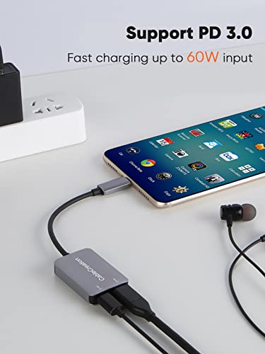 CableCreation USB Type C Splitter, 2-in-1 USB C Audio Adapter and PD Fast Charging, Compatible with iPad Pro, MacBook Air, Galaxy Note 10, S9, S10, S20, S21 Ultra, S22, Pixel 2 3 XL, Aluminum Gray