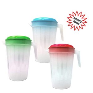 4.5 Liter Round Clear Plastic Pitcher With Lid & Handle For Water Iced Tea Beverages (4 Packs Assorted Color)