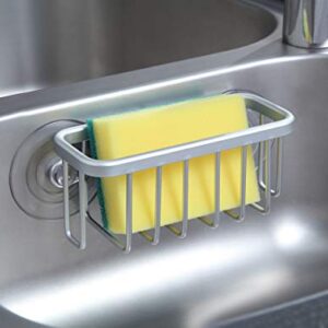 SunnyPoint NeverRust Kitchen Sink Suction Holder for Sponges, Scrubbers, Soap, Kitchen, Bathroom, 6"L x 2.36" W x 2.56"H , Aluminum (Mat Silver, Set of 1)