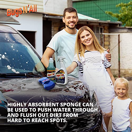 Bugs N’ All Bug Sponge for Car Washing - Ultra Nano Microfiber Sponge Mesh - Effective Car Sponge for Scratch-Free Scrubbing, Bug Splatter, Road Grime, Tar, Pine and Tree Sap Pitch Removal - 1 Sponge