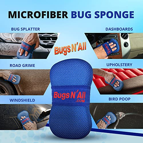 Bugs N’ All Bug Sponge for Car Washing - Ultra Nano Microfiber Sponge Mesh - Effective Car Sponge for Scratch-Free Scrubbing, Bug Splatter, Road Grime, Tar, Pine and Tree Sap Pitch Removal - 1 Sponge