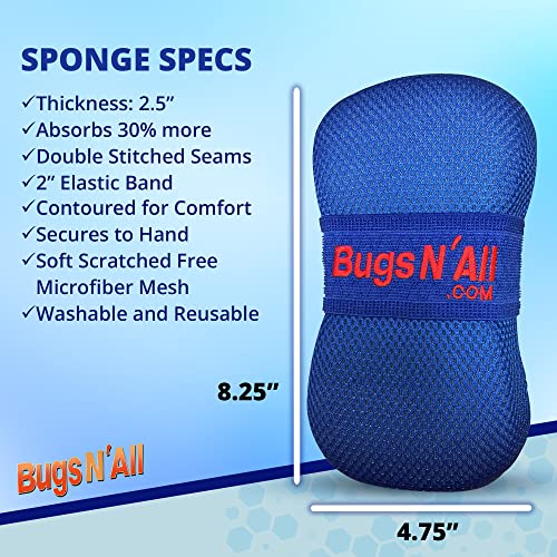 Bugs N’ All Bug Sponge for Car Washing - Ultra Nano Microfiber Sponge Mesh - Effective Car Sponge for Scratch-Free Scrubbing, Bug Splatter, Road Grime, Tar, Pine and Tree Sap Pitch Removal - 1 Sponge