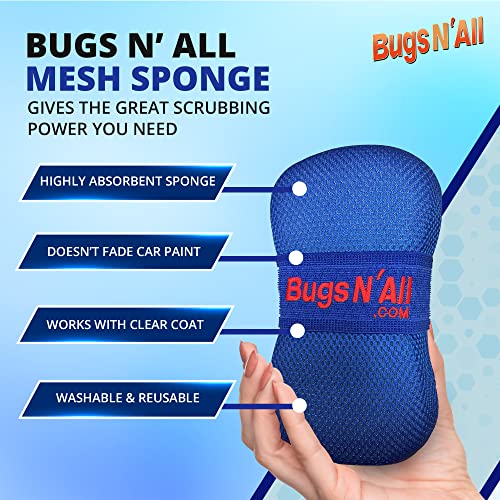 Bugs N’ All Bug Sponge for Car Washing - Ultra Nano Microfiber Sponge Mesh - Effective Car Sponge for Scratch-Free Scrubbing, Bug Splatter, Road Grime, Tar, Pine and Tree Sap Pitch Removal - 1 Sponge